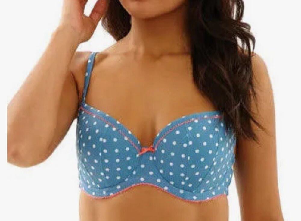 Panache Mimi Spot UW Padded Balconnet Bra Blue Size 32G Underwire Polka Dot